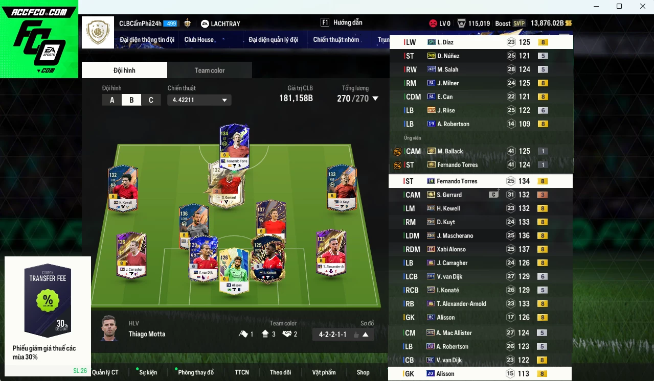 [Dư nhiều BP] Liverpool 181.150b dư 13.800b có Gerrard ITM+3, Alonso CC, Torres LN, Mascherano 23HR, Arnold HG, Milner FA, Kuyt 23HR, Mac Allister TS24... Còn nhiều SVIP